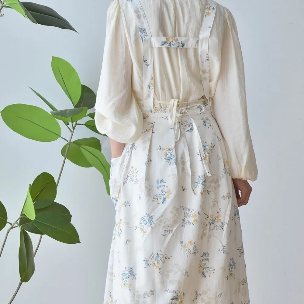 

Фартук с цветочным узором из чистого хлопка, плиссированный, в корейском стиле, регулируемый, грязеотталкивающий, для кухни и выпечки