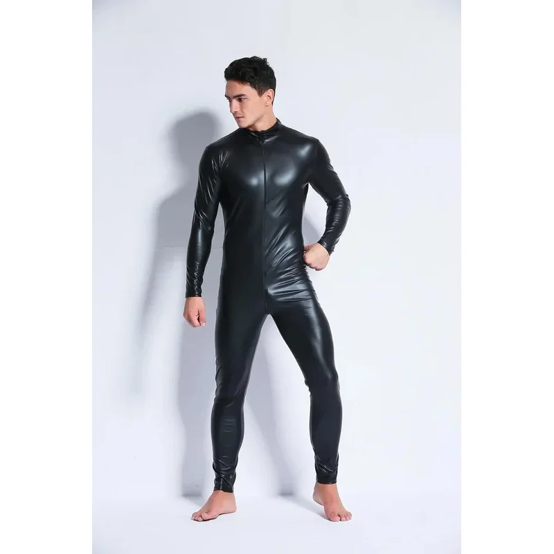 Body Sexy de charol brillante con cremallera para hombre, Catsuit, lencería erótica para hombre adulto, mono fetiche, disfraz Gay lf [5