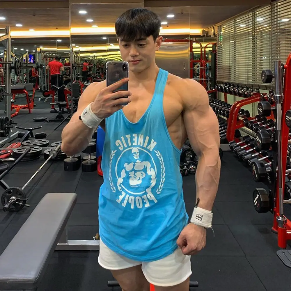 Cotton Bodybuilding Tank Tops Men Gym Fitness Workout Sleeveless Shirt Male Stringer Singlet Summer Casual Print Undershir Vest