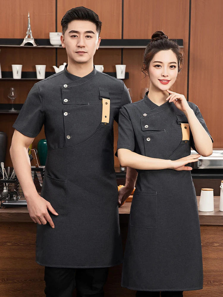 سترة طبخ المطبخ لخدمة الطعام Pizzaiolo Chef Uniform Restaurant Cook Shirt مع مريلة مخبز مقهى النادل ملابس العمل النادلة