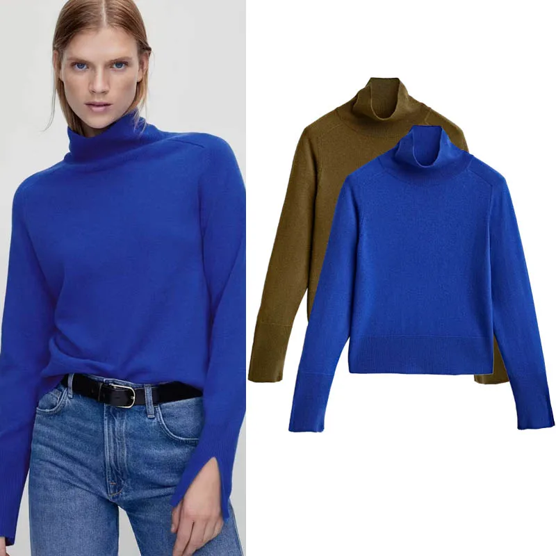 

Slim Fit High Ne Knitwear Woolen Basic Sle Cuffed Slit Casual Women's Faion Spring Autumn Seasons Color