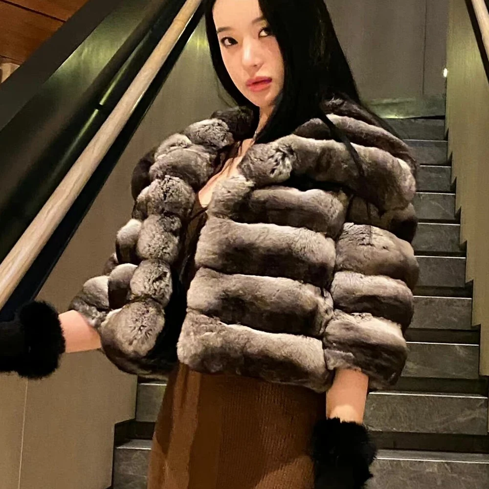 Hooofur feminino curto casaco de pele de coelho falso quente pelúcia sem gola na moda outono inverno outerwear novo estilo 2025