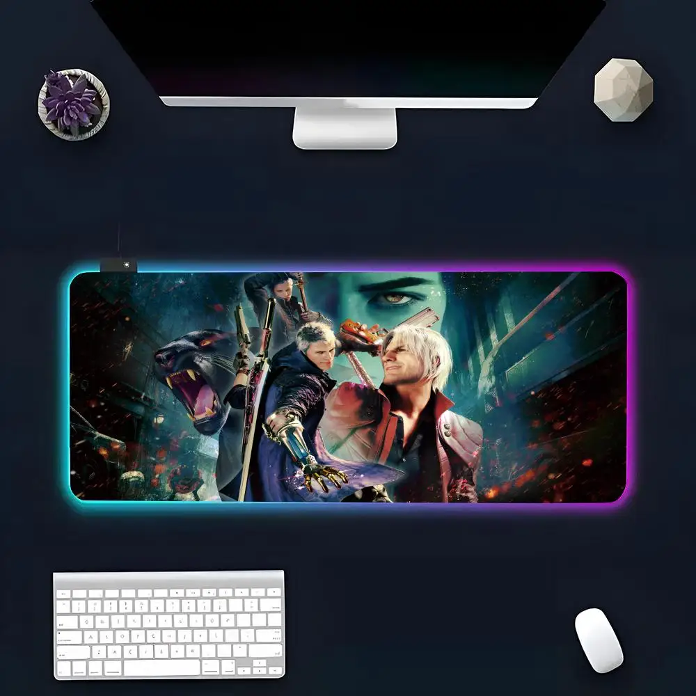 Game D-Devil May Cry 5 Mouse Pad RGB Glow Personality Picture Custom PC Table Mat Carpet Mat Game Player Dedicated LED