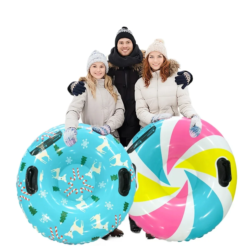 Wholesale Pink Blue Ski Ring With Handle Pvc Winter Inflatable Tube For Snow 80cm Inflatable Snow Tube For Kids Adults