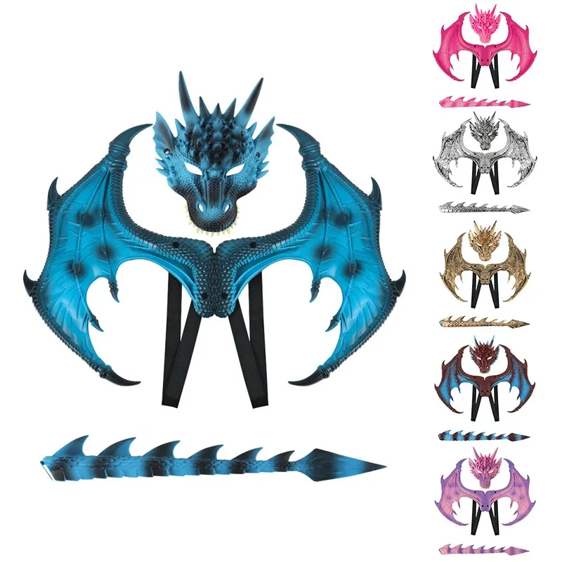 Simulate Dinosaur-Dragon-Wings-Costume Mask for Toddler Kids Dino Dress Up Boys Girls Halloween Play Party Costume Set