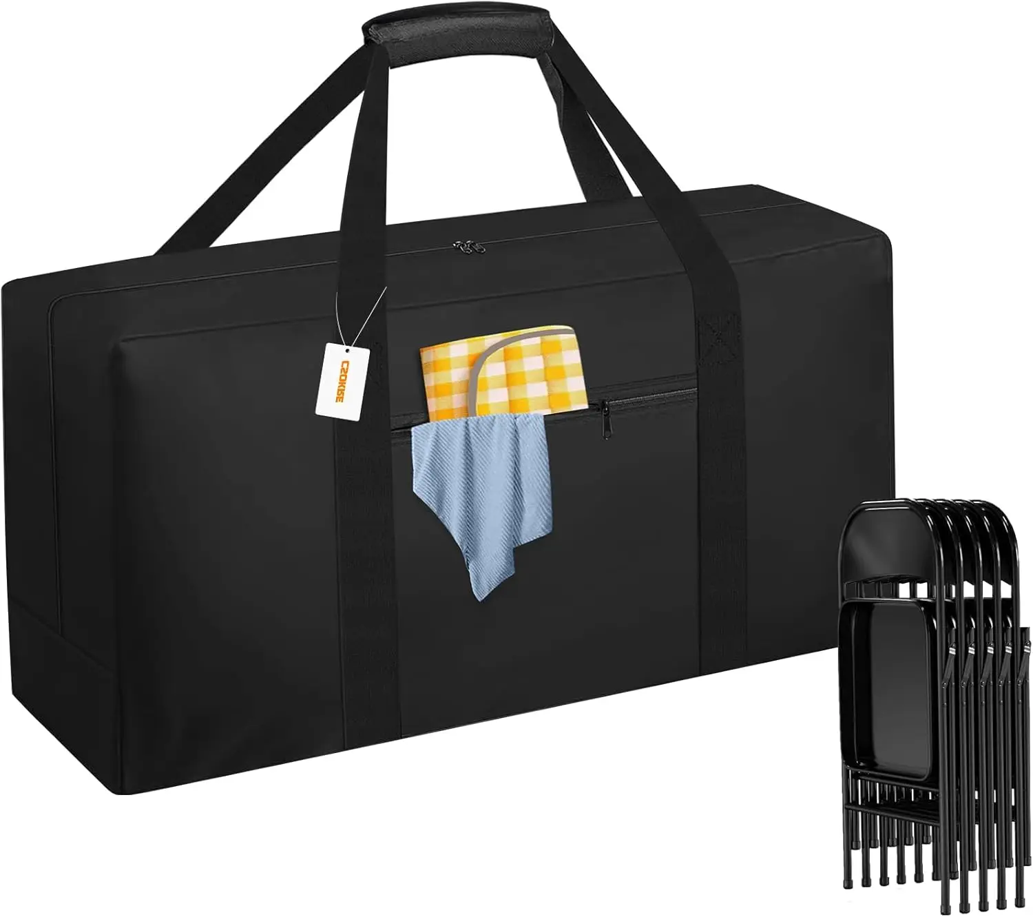 

Folding Chair Storage Bag with Front Pocket, Heavy Duty 40.5x12.2x20 Inch, Waterproof Carry Tote for Metal Plastic Wood Chairs