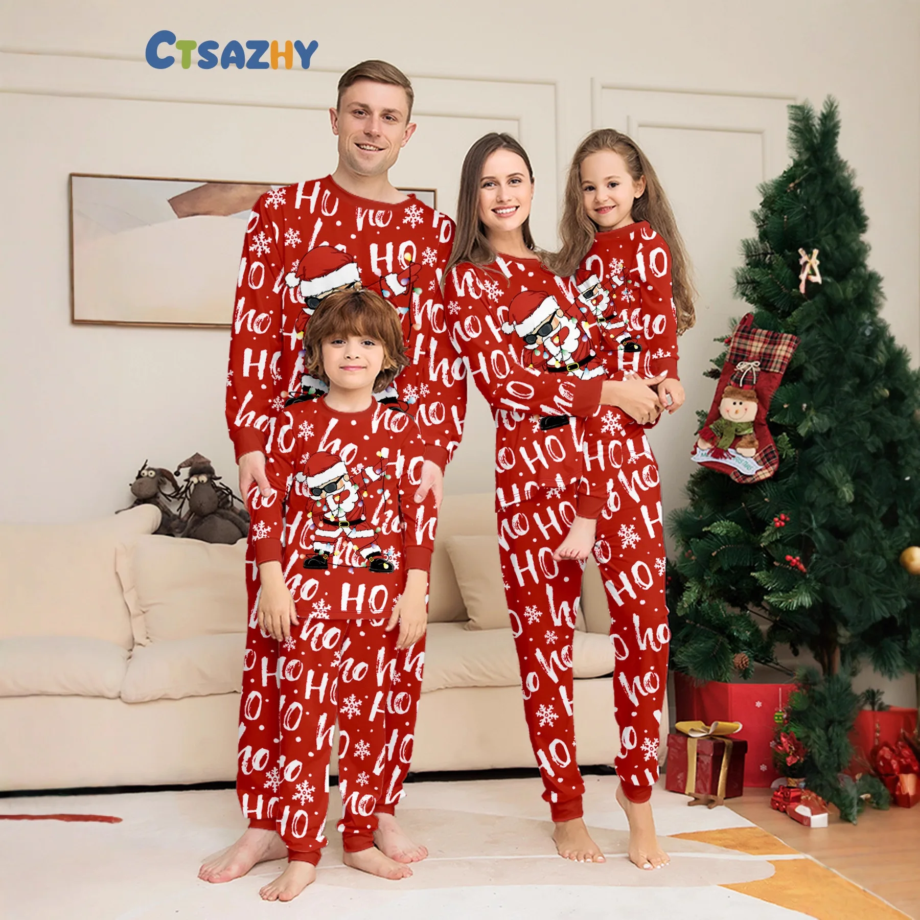 

2026 New Christmas Parent-child and Family Outfits, Christmas Letter Printed Printed Pajamas, Christmas Festival Family Pajamas