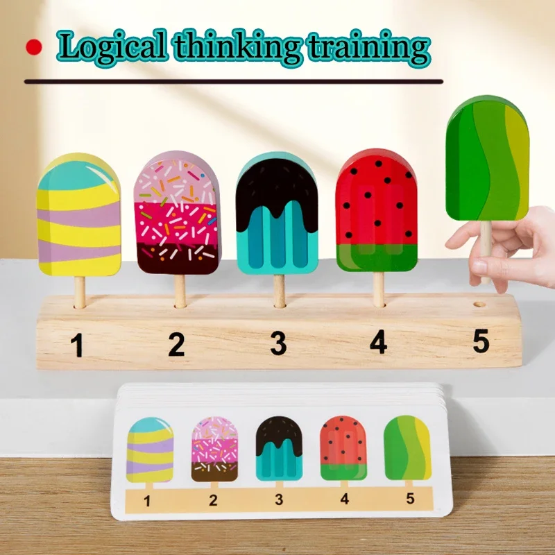 Kids Shape Color Sorting Board Game Toys Wooden Fruit Candy Ice Cream Matching Game Logical Thinking Training Pretend Food Toys