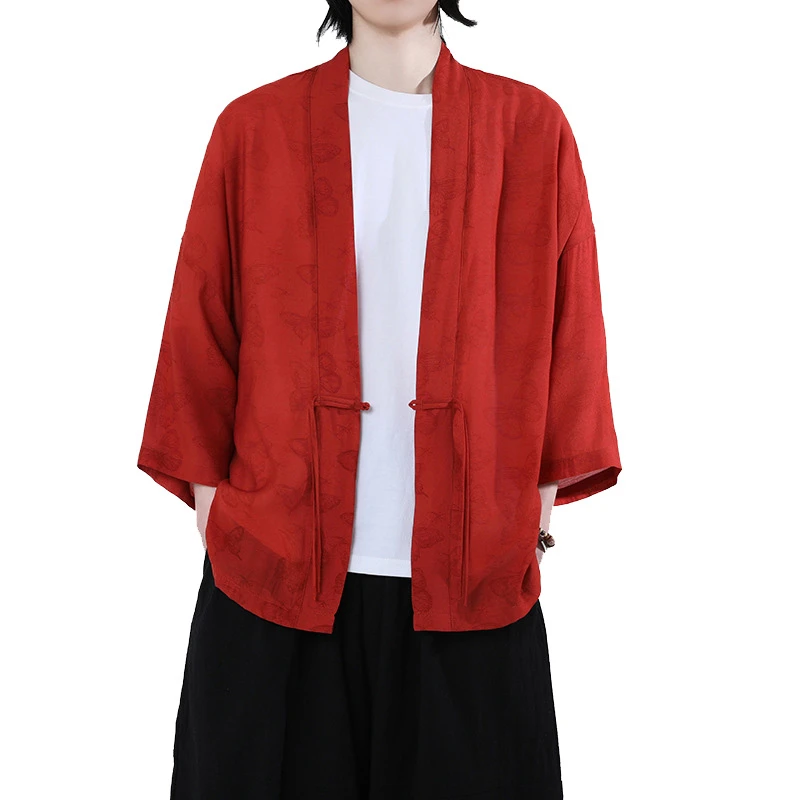 Male Japanese Kimono Plus Size 5XL Cardigan Jacket Retro Traditional Taoist Robe Yukata Haori Harajuku Coats Samurai Costume