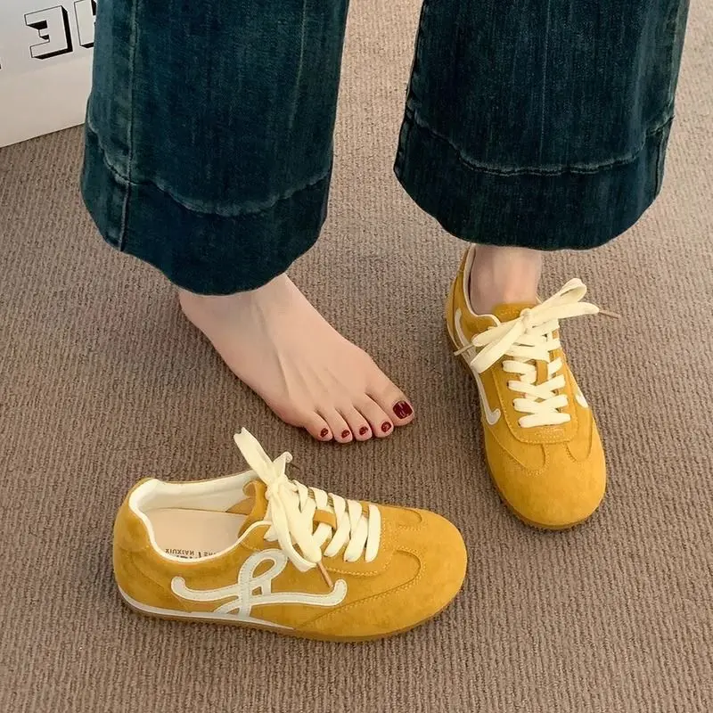 

New 2025 Women Casual Walking Shoes Summer Flat Lace Up Leather High Quality Sneakers Fashion Flat-Bottomed Female Gump Sneakers