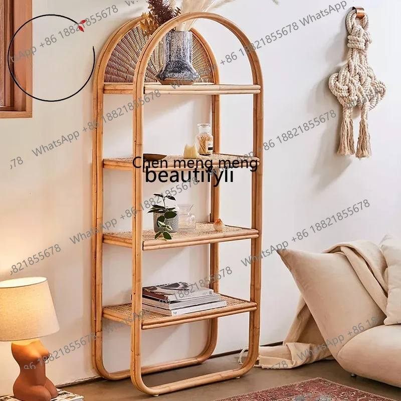 

178Rattan Bookshelf Floor Shelf Japanese Household Bookcase Display Cabinet Multi-Layer Partition Storage