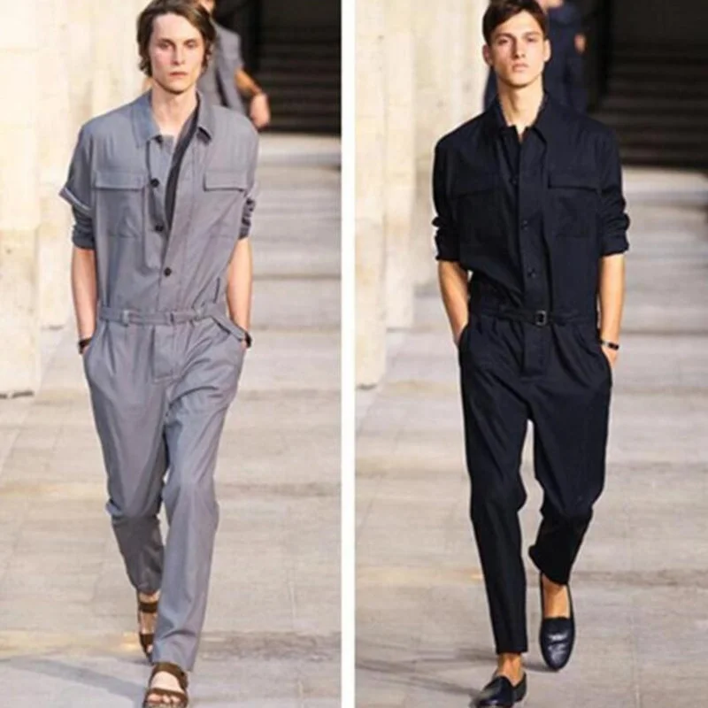 

Casual Fashion Men Rompers Jumpsuit One Piece Overalls Cotton Mens Runway Designer Long Sleeve Male Set Outfit Clothes Jumpsuits