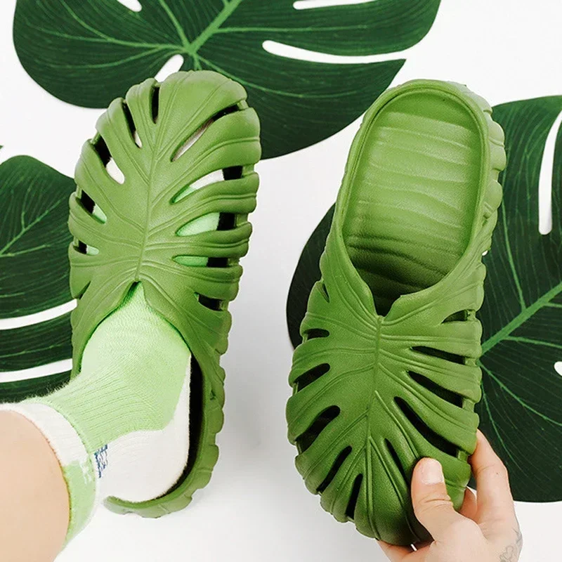 Male Slipper Platform Cloud Monstera Funny Leaf Home Soft Slides Sandals Outdoor Summer Ladies House Shoe Flat Men Female Beach image 2