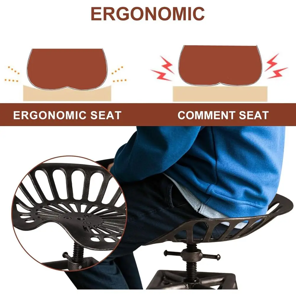 مقعد مرتفع من الحديد الزهر قابل للتعديل، 27.5-33.4، أسود غير لامع، نمط مزرعة ريفية