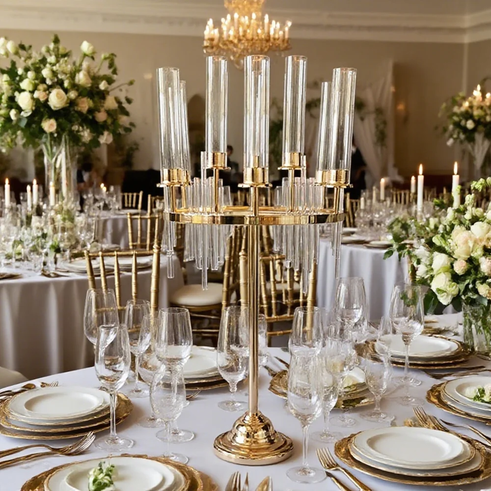 4 قطع حامل شموع معدني 9 رؤوس حامل شموع حامل ديكور مركز طاولة الزفاف مزهرية لتزيين الحفلات على الطرق