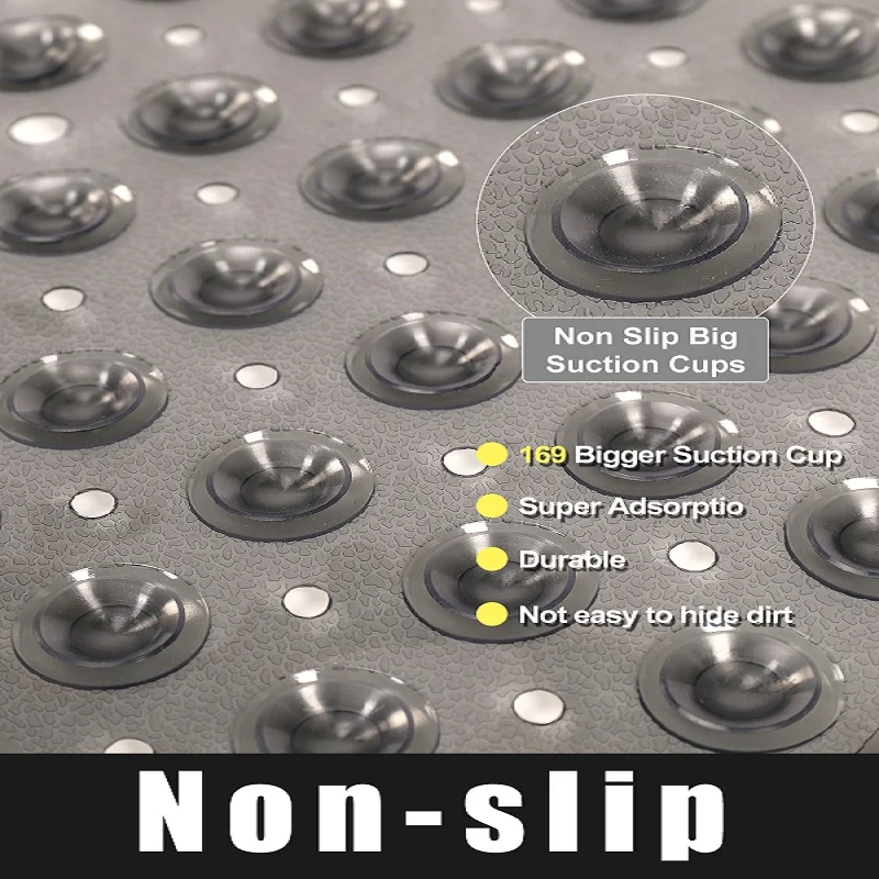 Square bath mat, non-slip bath mat with Suction Cup, bath mat, drain hole, machine washable