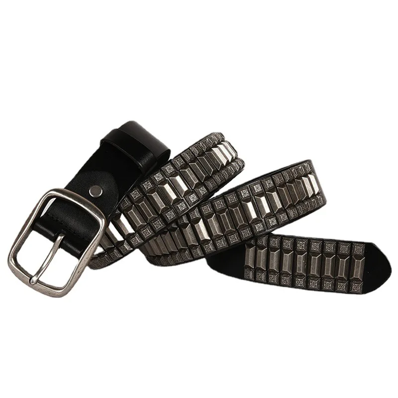 men fashion original leather studded belt punk gothic pin buckle belts brand designer strapon youth Decorative stylish waistband