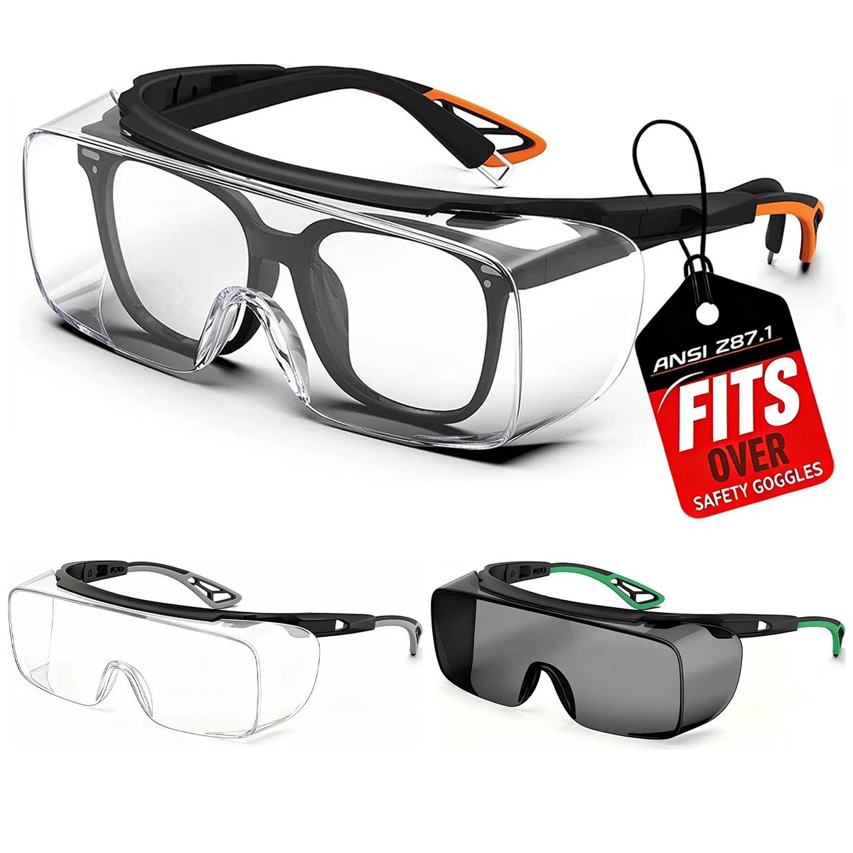 Adjustable Over-Glass Safety Glasses - ANSI Z87.1, HM6 Anti-Fog, Scratch-Resistant & Side Shields