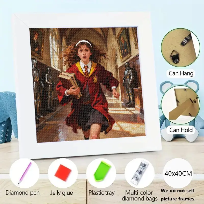 

1 шт. DIY 5D полный дрель комплект алмазной живописи Гарри Поттер Гермиона Грейнджер бегущий через замок Хогвартс с книгами Волшебный Диап