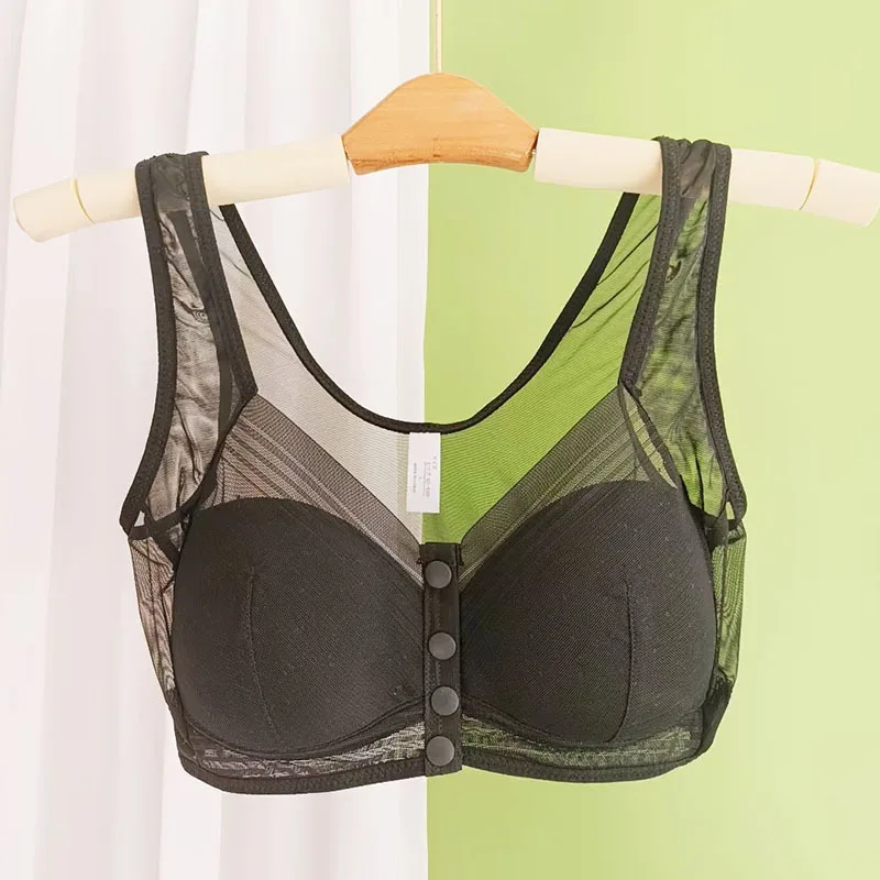 Bras for Women Front Button Black  Solid Color Thin Wireless Plus Size 5XL Comfortable Nursing Vest Corset Female Brassiere