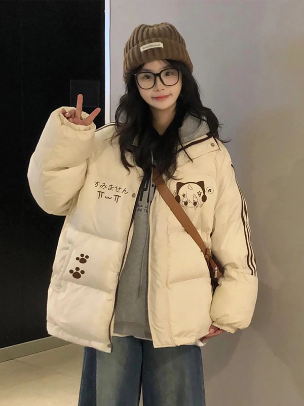 

Зимняя утепленная теплая женская хлопковая куртка в полоску, свободная модная одежда в корейском стиле для повседневной носки