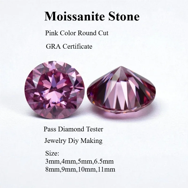 

Pink Moissanite Round Cut Loose Gemstone With Certificate Pass Diamond Tester For Jewelry Making