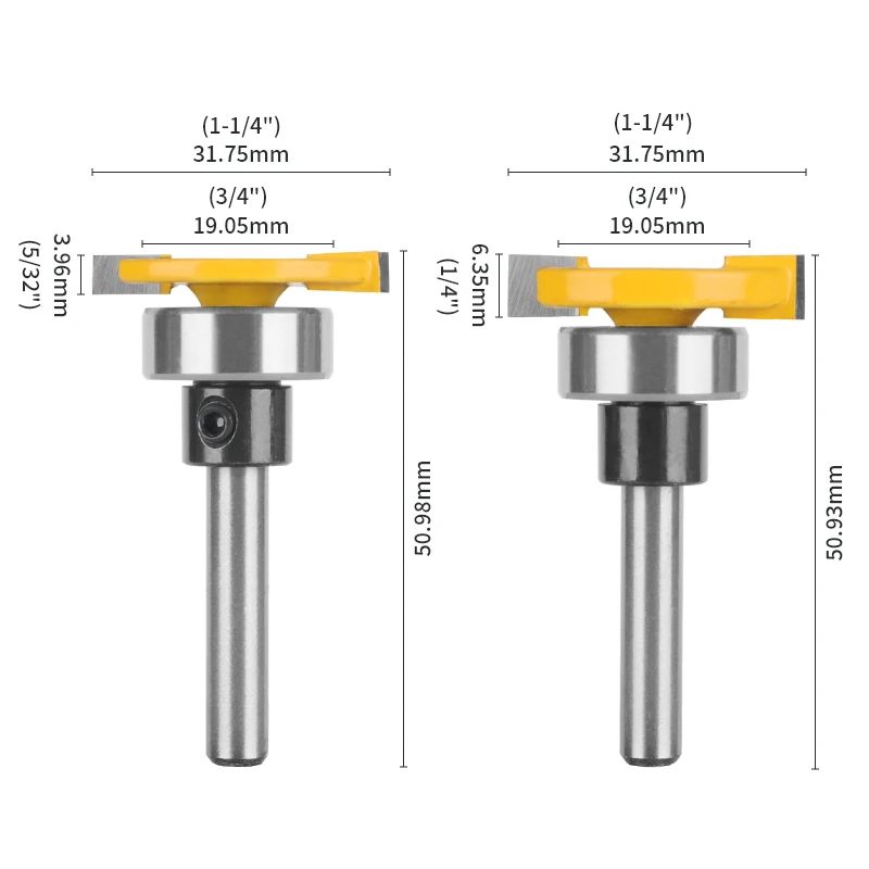 6MM 6.35MM Shank T-Type Bit with Bottom Bearing Milling Cutters for Woodworking Router Bit Carbide Cutters Face Mill End Mill