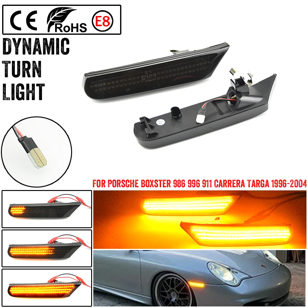 2x Dynamic Amber LED Side Marker Light For Porsche Boxster 986 996 911 Carrera Targa 1996-2004 Turn Signal Lamp OEM# 99663103701