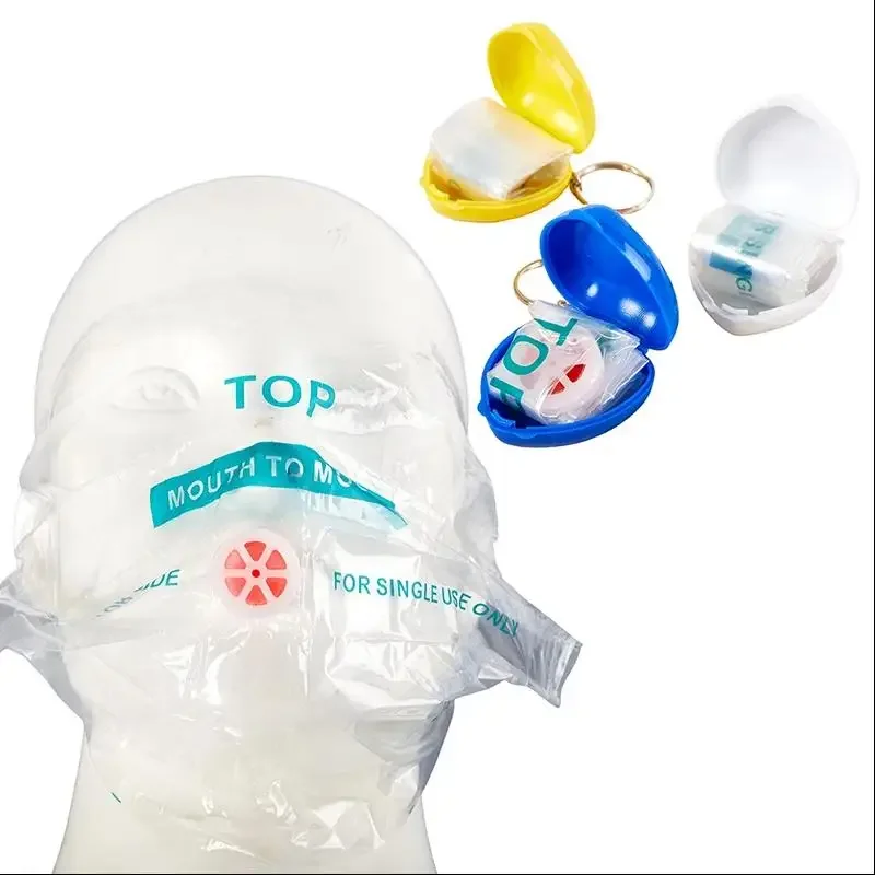 1PC CPR Mask CPR Face Shield For CPR Resuscitator With One-way Keychain Key Ring Heart Shape First Aid Rescue Kit