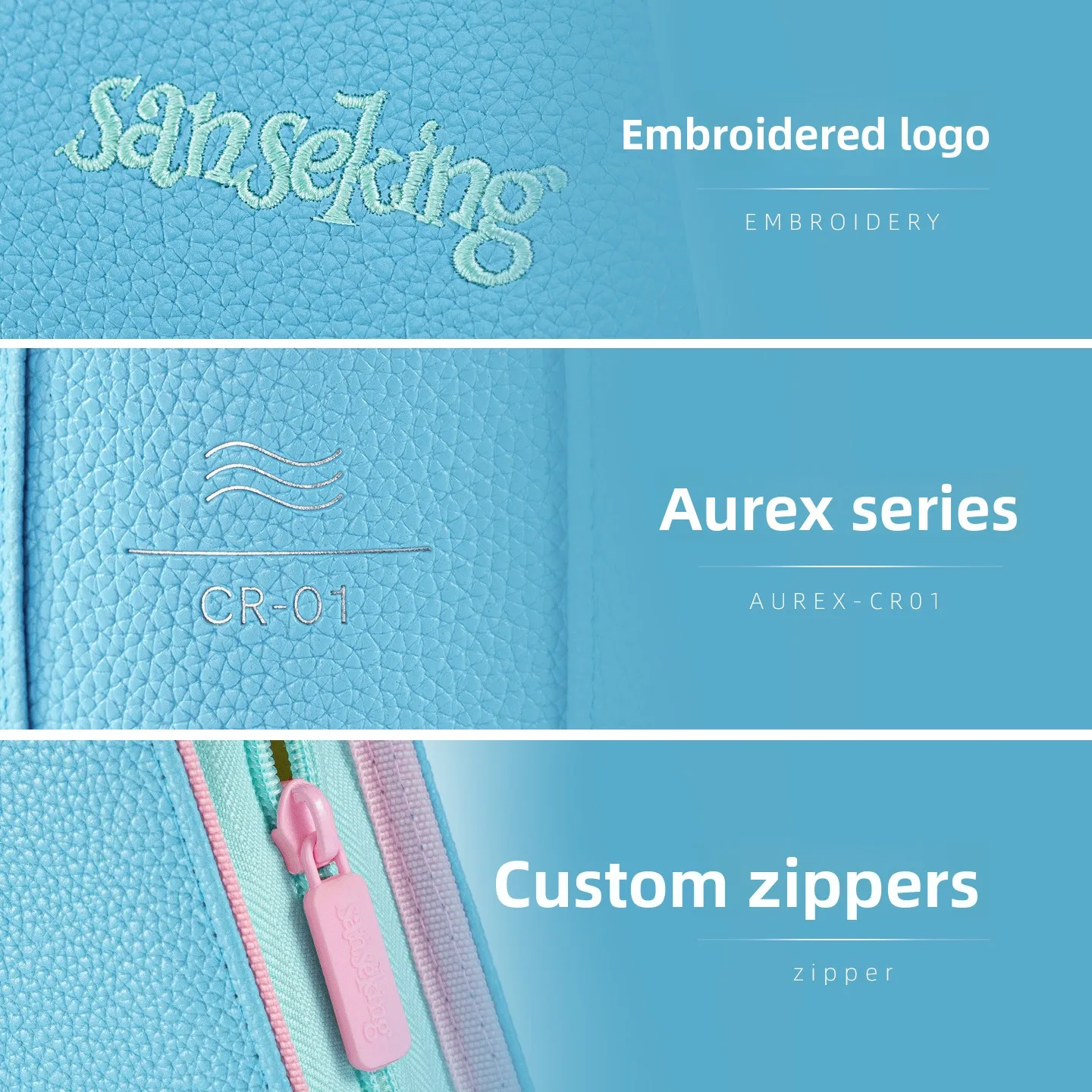 Sanseking Card Binder Zipper PU Leather Album Light Blue 4/9/12 Pocket Acid-Free Page For Pokemon PTCG Sports Rune Trading Cards