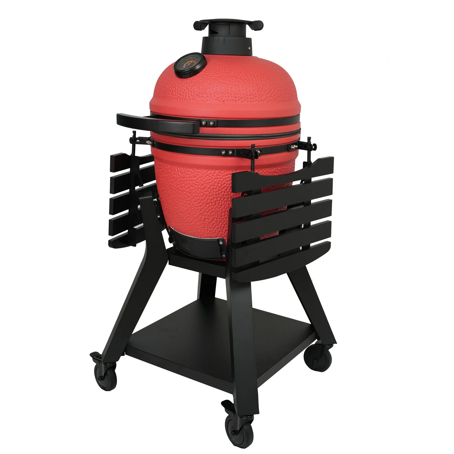 AU-18 18-Inch Ceramic Kamado Charcoal Smoker/Grill Cast Iron Adjustable Height Piezoelectric Ignition Safety Devices BBQ