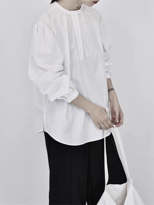 

Свободная повседневная женская рубашка с длинным рукавом, весна-лето, из смесового хлопка, удобная, с круглым вырезом, асимметричный дизайн