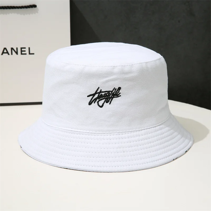 Double-sided Wear Fishing Hat Spring Bucket Hats Women Men Graffiti Embroidery Cap Panama Hat Fisherman Cap for Bob Femme Gorro