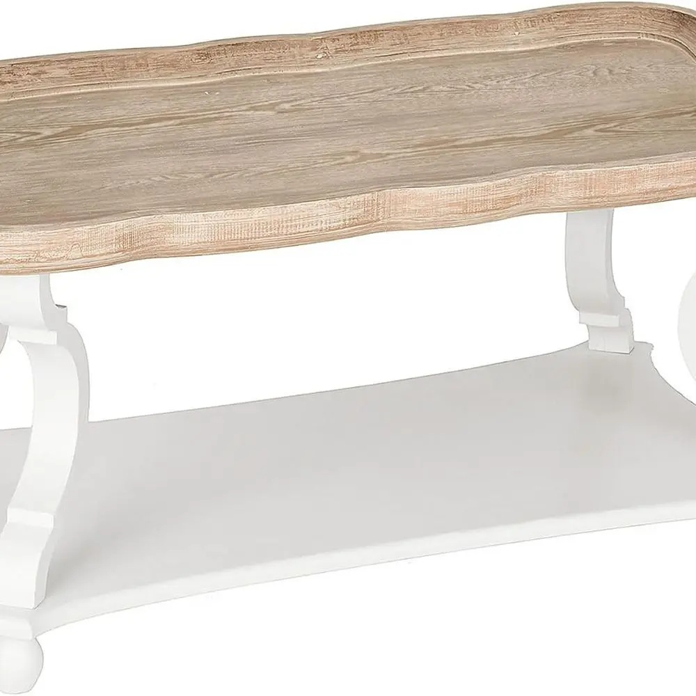 

Farmhouse Cottagecore Coffee Table, Natural Tray Top Sofa Table for Family, Dining or Living Room, Small Spaces, Handcrafted Fin