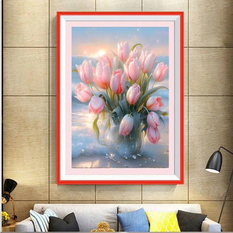 Tulip Flowers 11CT Embroidery DIY Chinese Style Printed Kits Cross Stitch Thread Needlework Sets Home Decor Crafts