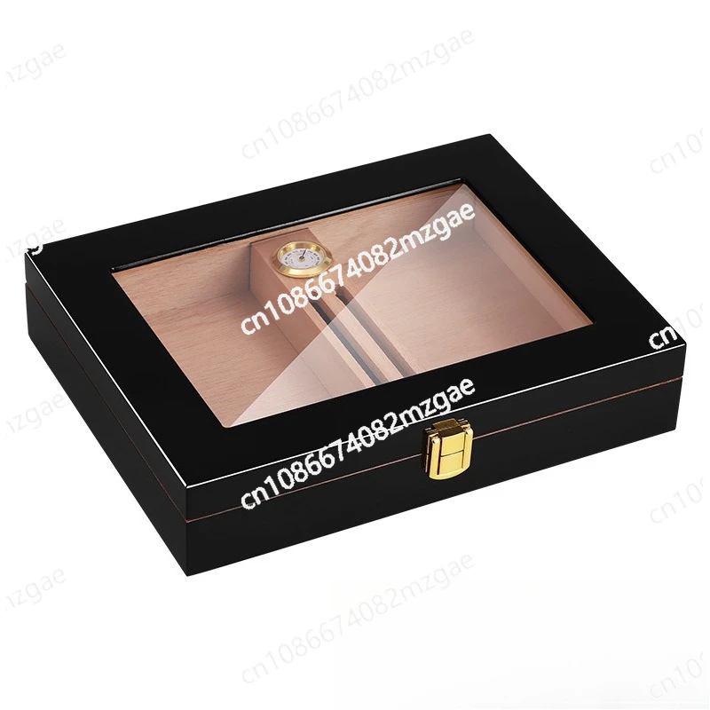 Luxury Portable Black Wooden Cigar Humidor Display Cabinet Box with Hygrometer and Humidifier Sealed Lock Buckle For 16 Cigars