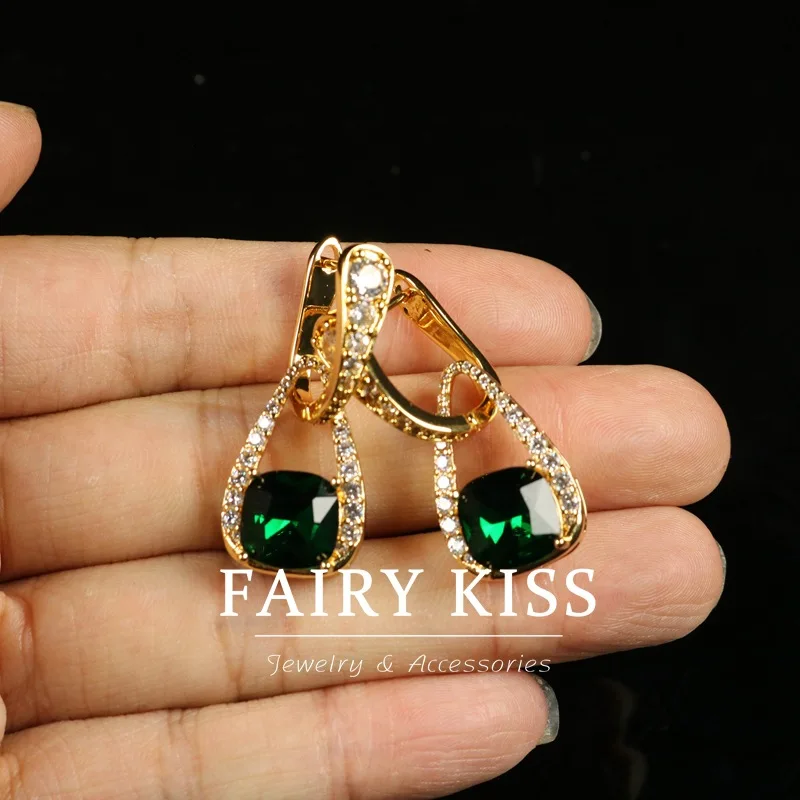Emerald Copper Wax Inlaid Zircon Stud Earrings 5 Emerald Copper Wax Inlaid Zircon Stud Earrings