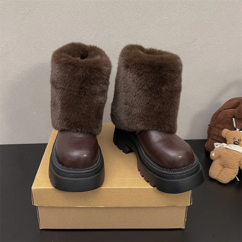 الفراء الثلوج حذاء من الجلد المرأة عالية الكعب أحذية مصممين 2025 قصيرة أفخم الشتاء تشيلسي الأحذية مضخات جديدة الاتجاه الأحذية الدافئة السيدات #4