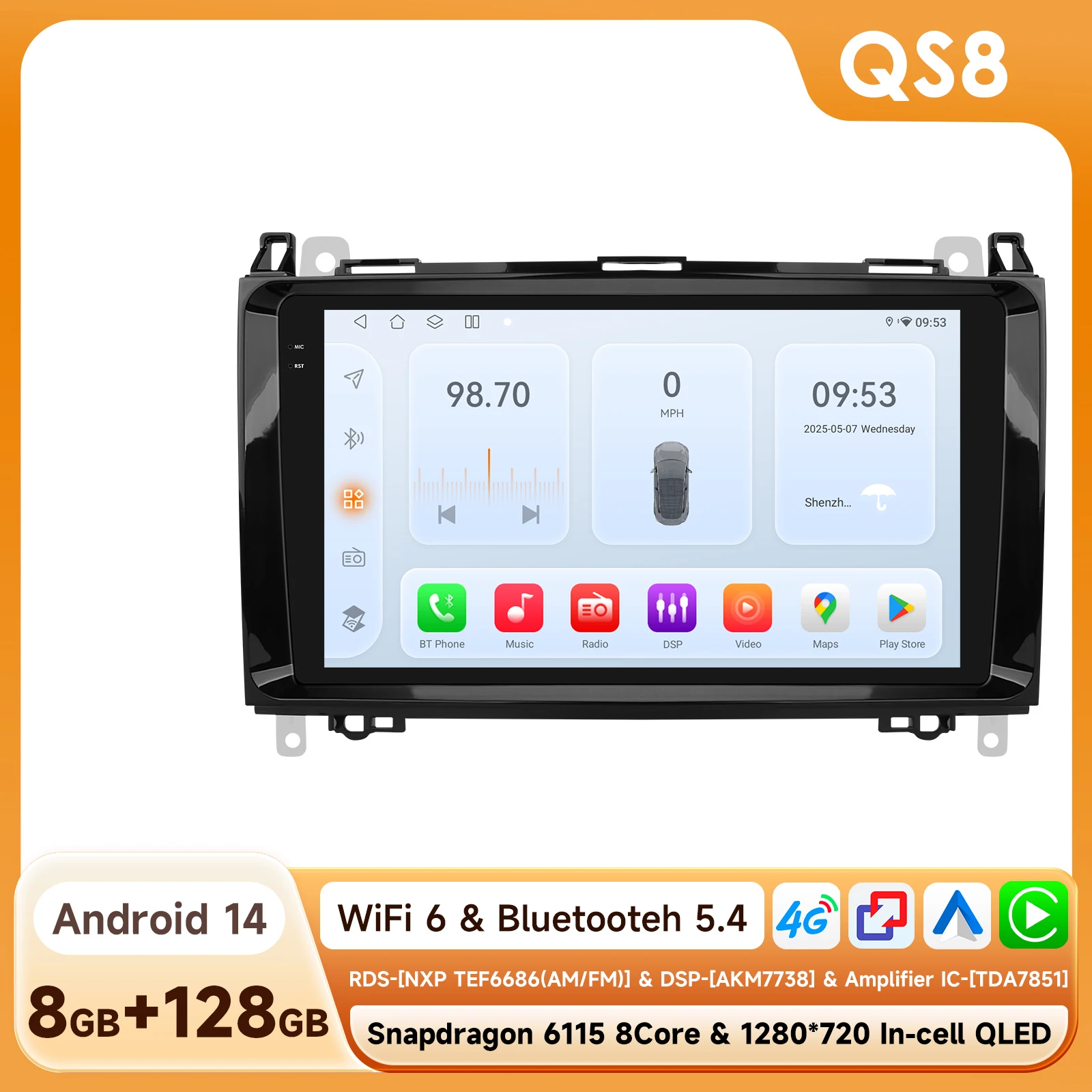 9'' Carplay 4G 2 Din Android Auto Radio Voor Mercedes Benz A B Klasse B200 W169 W245 B200 W906 2500 Sprinter 3500 W639 Vito Viano Vw