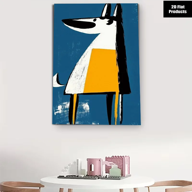 (No frame)2D Flat, 1pc Frank Viva Style Wooden Frame Wall Art - Minimalist Suitable for -ages Dog Picture, Wrap-Around Frame