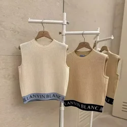 Golf Clothing Women's Crew Neck Knitted Vest Waist Sleeveless Pullover Knitted Vest Alphabet Top