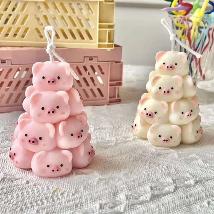 3D Stacked Pig Silicone Candle Mold Cartoon Animal Shape Candle Making Supplies Aromatherapy Soap Silicone Mold Craft Ornaments