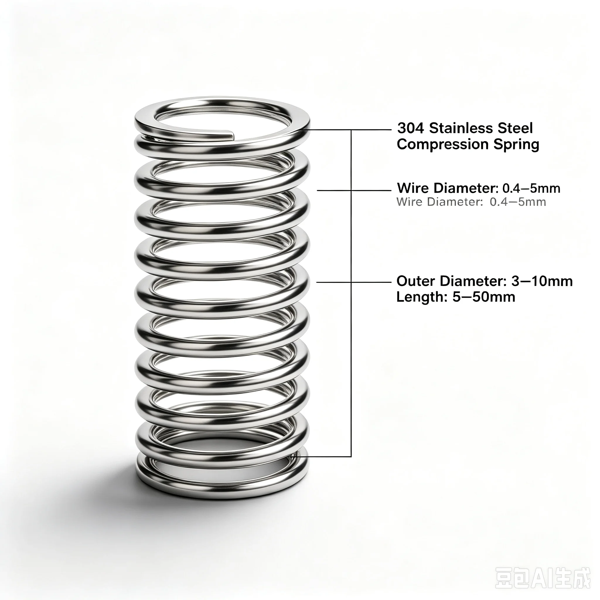 10PCS 304 stainless steel compression spring wire diameter 0.4-0.5mm, outer diameter 3-10mm, length 5-50mm