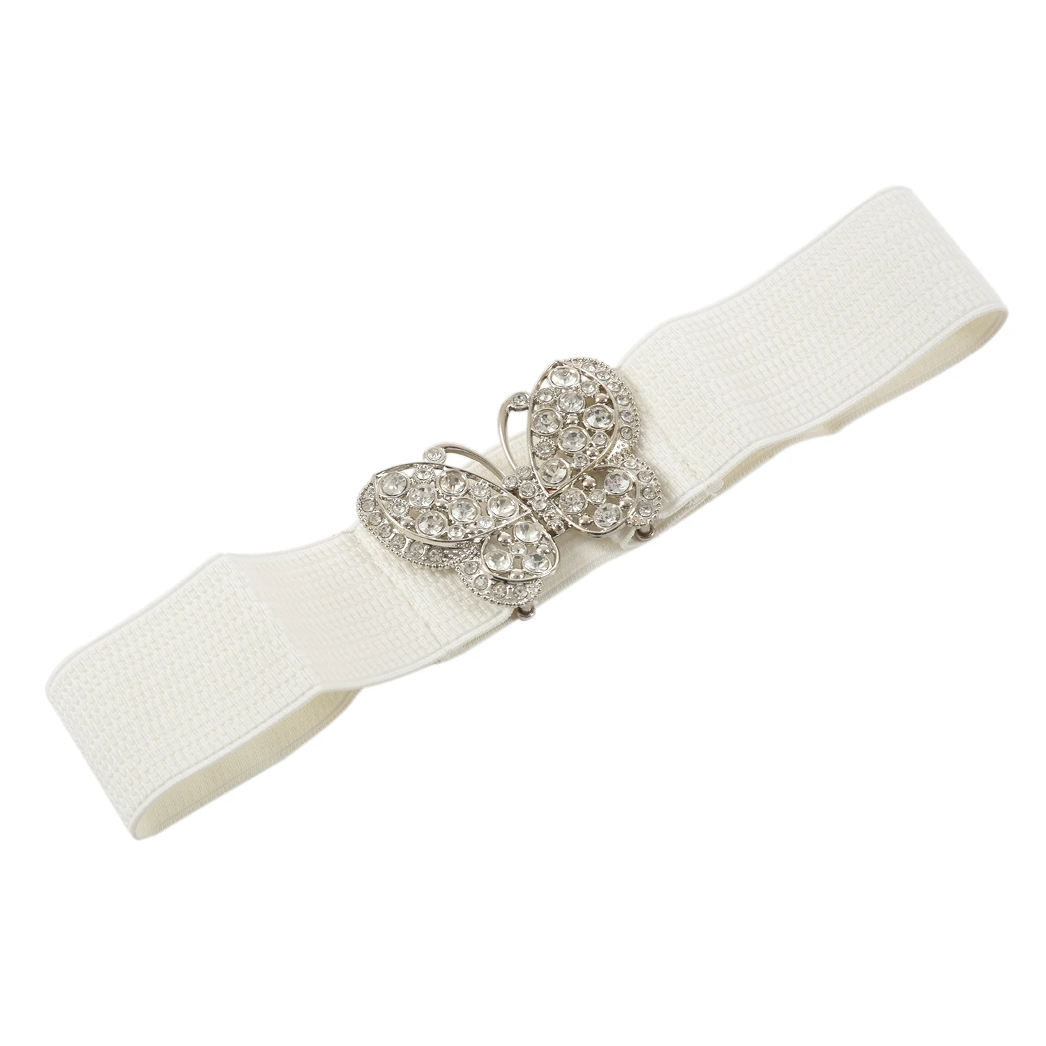 AOA-Women أحجار الراين لهجة الفراشة هوك مشبك مطاطا حزام الخصر الأبيض