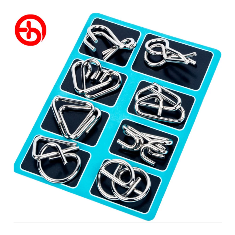 8PCS/Set Materials Metal Montessori Puzzle Wire IQ Mind Brain Teaser Puzzles for Children Adults Anti-Stress Reliever Toys E2