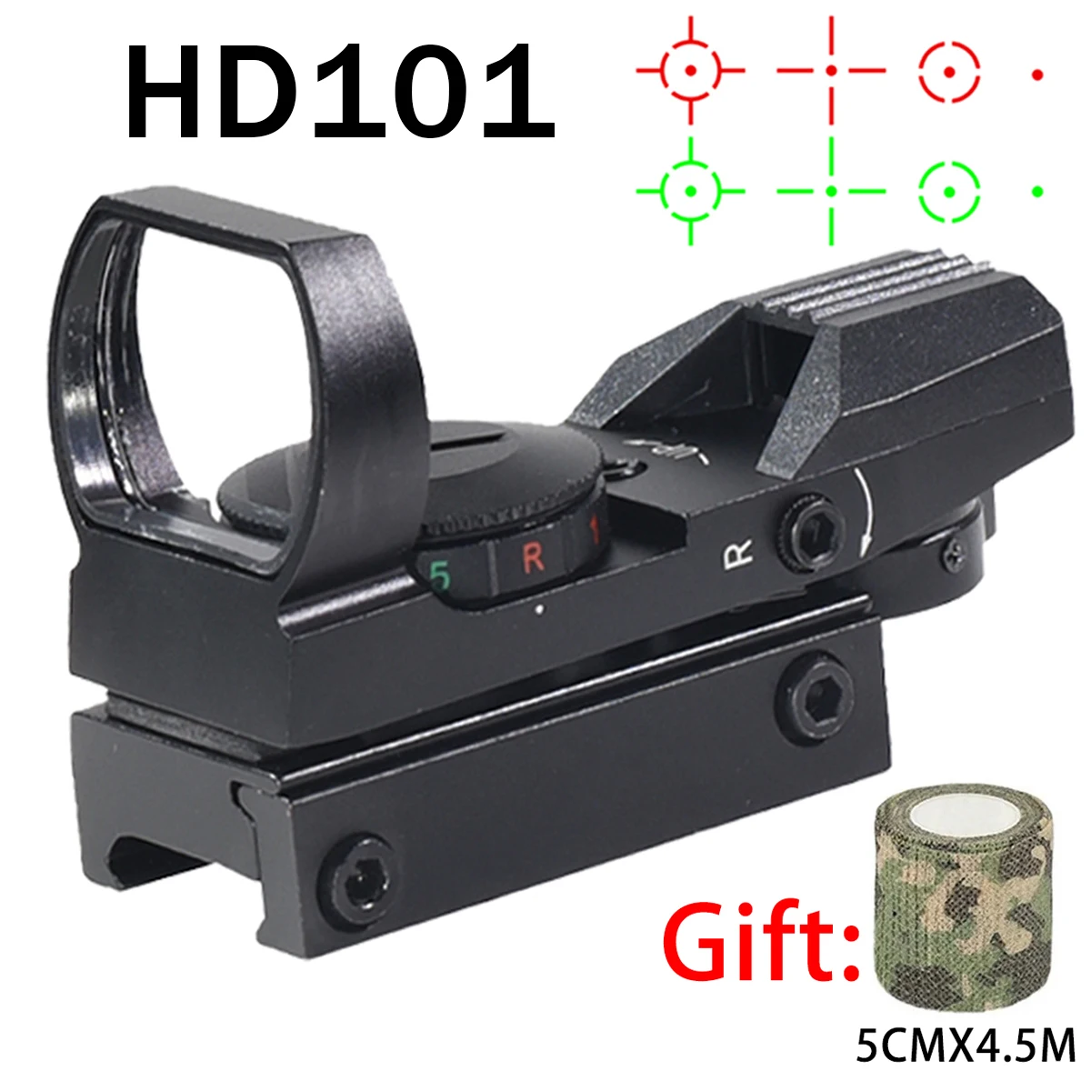 HD101 Sight Reflex 4 Reticle Red/Green Dot Sight 20mm Rail Riflescope Tactical Scope Hunting Collimator Airsoft Accessories