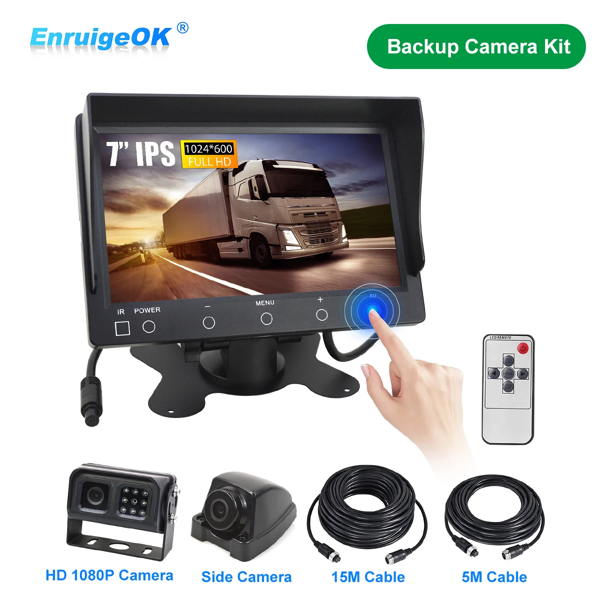 7 inch Touch Key IPS Display Full HD 1080P Car Monitor Reverse Camera Kit Wired Rearview Camera for Truck Trailer Campers SUV RV