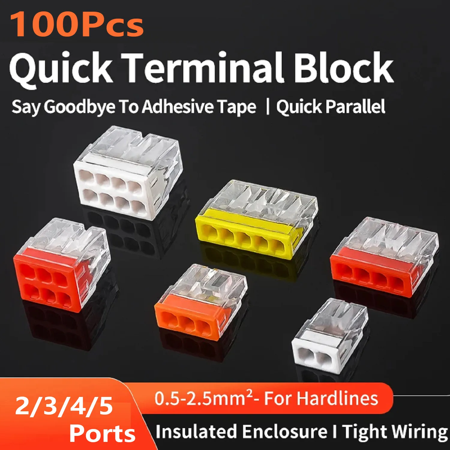100Pcs Mini Quick Wire Connectors 2/3/4/5 Ports Terminal Block Hard Stainless Easy Electric Quick Push-In