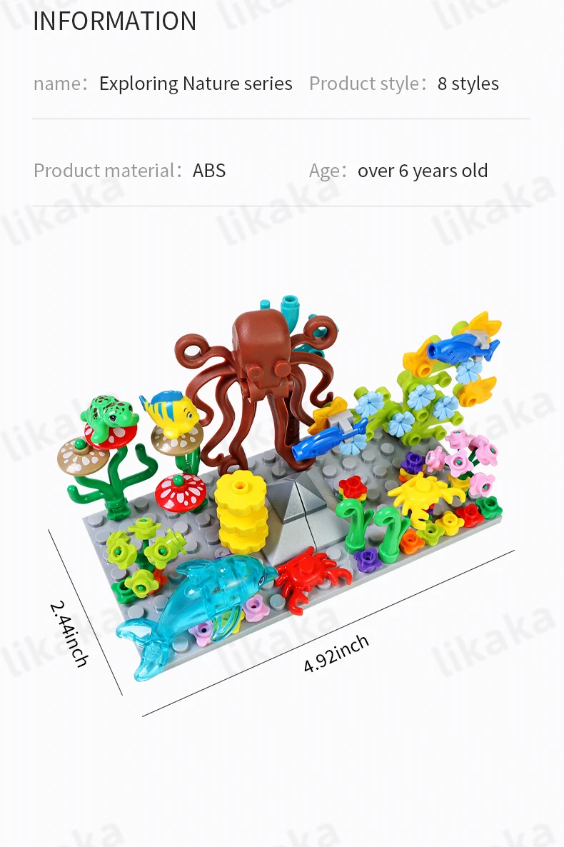 Stadt Bauernhof Tiere Bausteine Natur Tiere Fisch Otter MOC Unterwasser Welt Fisch Delphin Octopus Set DIY Spielzeug für Kinder Geschenk – Detail 13