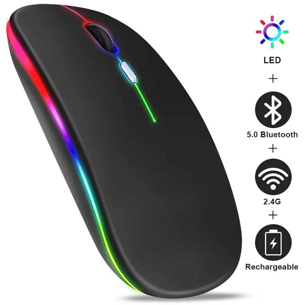 Mouse sem fio para laptop, pc, bluetooth, rgb, recarregável, sem fio, silencioso, com iluminação led, ergonômico, para jogos